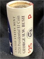 2020 US mint P roll of 25 each $1.00 presidential