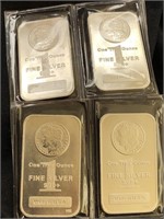 Lot of 4 each 1troy Oz 999 fine silver bars,