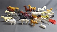 Vintage Plastic Toy Animals- Horses, Cows