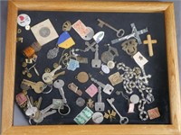 Display with small Collectibles- Medals, Keys, Coi