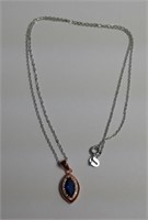 Sterling  w/ Rose Gold  Blue Sapphire Necklace