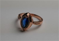 Sterling Silver w/ Rose Gold Blue Sapphire Ring
