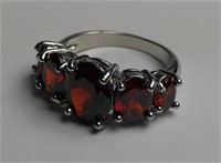 18k  Gold Plate on Silver 4ctw Red Stones Ring