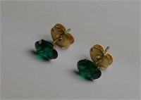 10k Yellow Gold w/ Oval Cut Emerald Stud Earrings