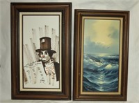 Two Oil Paintings- Seascape & Clown- Roal English