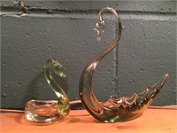 2 Hand Blown Swan Candy Dishes