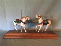 2 Wood Hand Painted Carousel Horse Figures