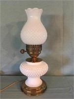 15" Hobnail Milk Glass Lamp