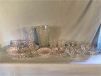 Various Pressed Glass & Crystal Tableware - 16pcs