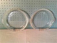 2 Pyrex 229 Pie Pans - 1 w/ Chip on Handle