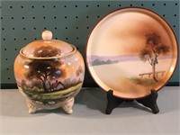 Hand Painted Nippon Canister & Plate
