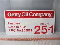 Vintage Getty Oil Porcelain Metal Well ID Sign