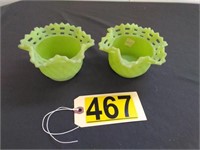 2 Green Fenton Bowls