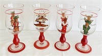 4 Christmas Painted wine Glasses