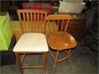 PAIR OF BAR STOOLS SOLID WOOD ONE PADDED