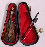 Miniature violin in case, 4.5" long, 2" wide