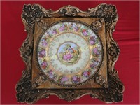 Vtg  Framed Porcelain Courting Scene Plate