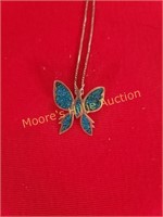 Vtg Sterling Turquoise Butterfly Pendant