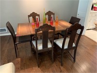 ANTIQUE DRAW LEAF ENGLISH DINING TABLE W CHAIRS