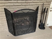 HEAVY IRON FIREPLACE SCREEN & FP TOOLS