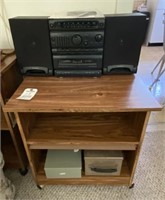 2 Microwave carts, lock boxes, stereo, clock