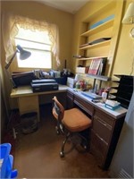 2 Desks, file cabinets, lamps, books
