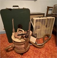 Suitcase, fans, bookcase, sweeper