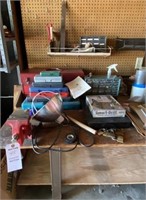 Tools, toolbox, organizer, vise, wood bench