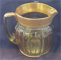 Anber Depression Glass Pitcher Gold Band