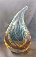 Orrefors Hand Blown Amber Green Paperweight