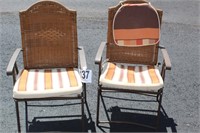 (2) Folding Outdoor Chairs - Metal, Wicker -