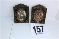 (2) small Metal/Floral Pictures (U234)