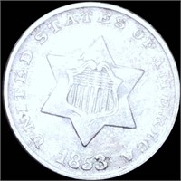 1853 Three Cent Piece CLOSELY UNC