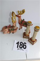 (2) Candlesticks - 6"/(2) Ceramic Deer (U235)