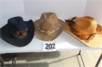 (3) Cowboy Hats - 1 Straw 7 1/2 - 1 Brown Felt -