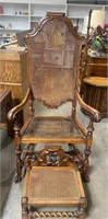 Antique Carved Oak Barley Twist Chair & Foot rest