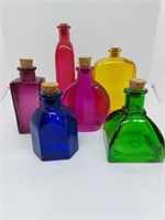 Lot of 6 Miniture Colored Glass Bottles