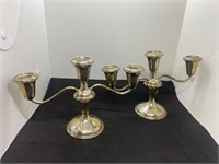Pair Of Sterling Silver 3-Stick Candelabra