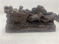 2 CAST IRON BOOK ENDS STAGE COACH HORSE YE OLDE