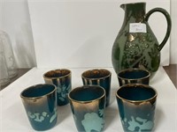 Artwork  Porcelain Vase/Jug Decanter W/6 Glasses