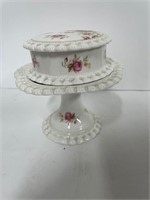 Floral Style Porcelain Pedestal &CANDY DISH W/ Lid