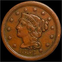1854 Braided Hair Large Cent ABOUT UNC