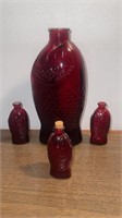 Vintage Lot of 4 Ruby Red Glass Fish Bottles