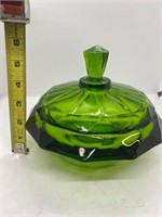Vintage Green Glass Covered Candy Dish by Viking