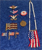 Lot of 8 pins,1Necklace and a Bicentennial Pendant