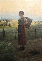 Painting of Woman with Scythe by Oldrich Farsky.