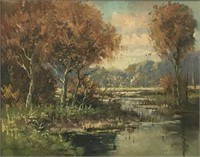 Painting, River / Marsh Scene, Signed Van Leeuwen.