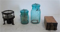 Vintage Items (2) Canning Jars with Glass Lids,