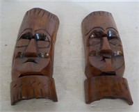 20" Hard Carved Wooden Face Sculptures Wall