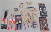 Assortment of Bobbers and Lures.